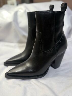 Mango Women's Block Heel Leather Ankle Boots Women’s Size 6.5 EU 37